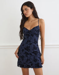 Micaya Mini Dress in Flocked Shimmer Plisse Navy