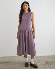 Miriam Midi Dress in Mini Gingham Wine