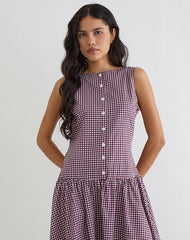 Miriam Midi Dress in Mini Gingham Wine