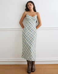 Naska Maxi Dress in Chiffon Vintage Blue Check