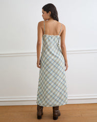 Naska Maxi Dress in Chiffon Vintage Blue Check