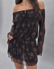 Nisha Long Sleeve Mini Dress in Black with Bronze Shimmer