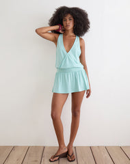 Pippa Plunge Wrap Mini Dress in Jersey Aqua