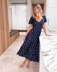 Pauletta Navy Spot Dress | Women's Polka Dot Maxi Dress