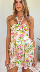 Nicole Mini Dress - Green/Pink Floral