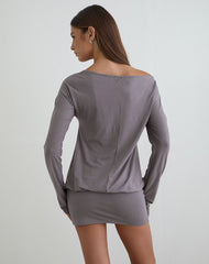 Raluca Long Sleeve Mini Dress in Grey Lavender