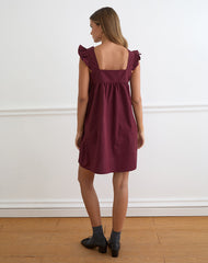 Sanaly Mini Dress in Poplin Maroon