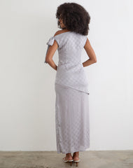 Sardian Maxi Dress in Chiffon Monochrome Silver Grey Polka
