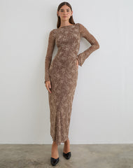 Shaleed Maxi Dress in Leafy Flock Dark Taupe