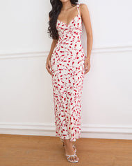Sitiya Maxi Dress in Cream with Red Leafy Lily Flock