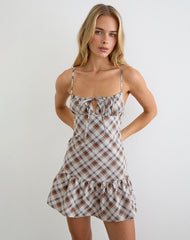 Soulie Mini Dress in Angled Check Brown
