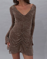 Sumiko Mini Dress in Abstract Polka Flock Brown