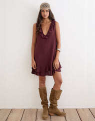 Swade Plunge Mini Dress in Crinkle Plum