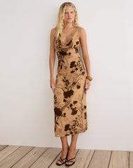 Tana Cowl Maxi Dress in Floral Devore Beige