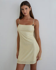 Turu Mini Dress in Yellow with Compact Grey Polka