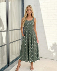 Torrance Green Spot Dress | Women's Polka Dot Midi Dress