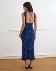 Ventura Maxi Dress in Midnight Leaf Flock Navy
