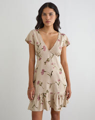 Visoca Mini Dress in Bloom Leafy Taupe