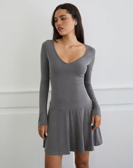 Yauri Long Sleeve Mini Dress in Cupro Grey