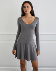 Yauri Long Sleeve Mini Dress in Cupro Grey