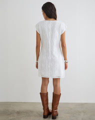 Yenna Plunge Mini Dress in Floral Lace White