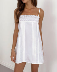 Yoshiko Broderie Trim Mini Dress in White