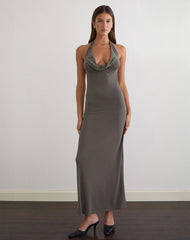 Zarya Maxi Dress in Cupro Grey Khaki