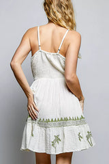 POL Palm Tree Print Wrap Bodice Smocked Waist Ruffle Hem Dress