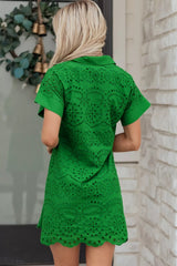 Eyelet Collared Neck Short Sleeve Dress