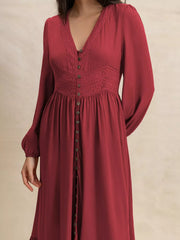 Plus Size V-Neck Balloon Sleeve Maxi Dress