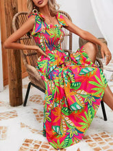 Tropical Print Smocked Tie-Strap Dress