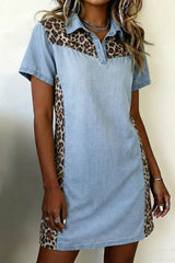 Leopard Print Panel Short Sleeve Dress
