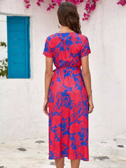 Surplice Short Sleeve Midi Dress