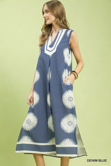 Umgee Sleeveless Geometric Midi Dress