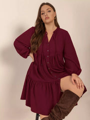 Plus Size Button Front Balloon Sleeve Dress