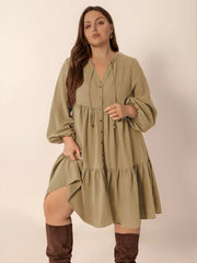 Plus Size Tie Neck Balloon Sleeve Dress