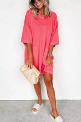 Coral Paradise Drop Shoulder Loose Casual T Shirt Mini Dress