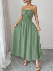 Smocked Spaghetti Strap Midi Dress