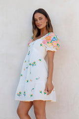 Field Of Blooms Mini Dress White