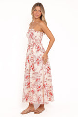 Avania Strapless Midi Dress - Red Floral