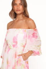 Chantel Off Shoulder Maxi Dress - Pink Garden Floral