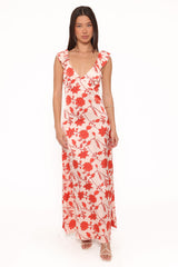 Enala Maxi Dress - Red Floral