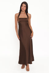 Nakita Halterneck Maxi Dress - Brown