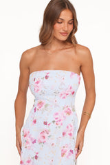 Vegas Strapless Maxi Dress - Blue Floral