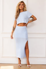 Waves Of Wonder Knit Midi Skirt - Pale Blue