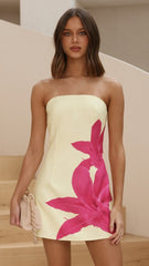 Fern Mini Dress - Yellow/Pink Flower