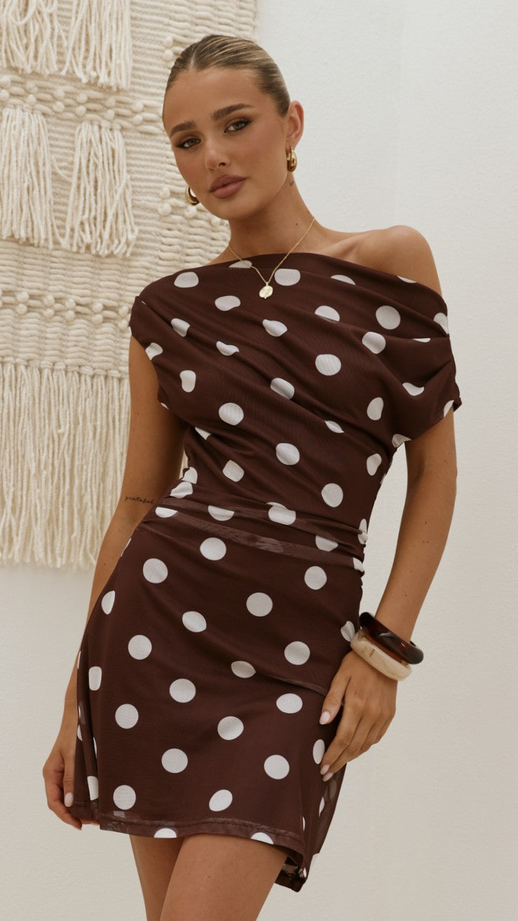 Sammie Mini Dress - Brown/Cream Polka