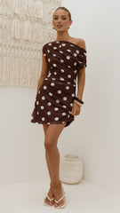 Sammie Mini Dress - Brown/Cream Polka