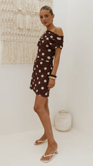 Sammie Mini Dress - Brown/Cream Polka