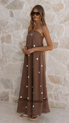 Sandra Maxi Dress - Chocolate/White Polka